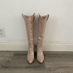 Knee high cowboy style croc effect boots